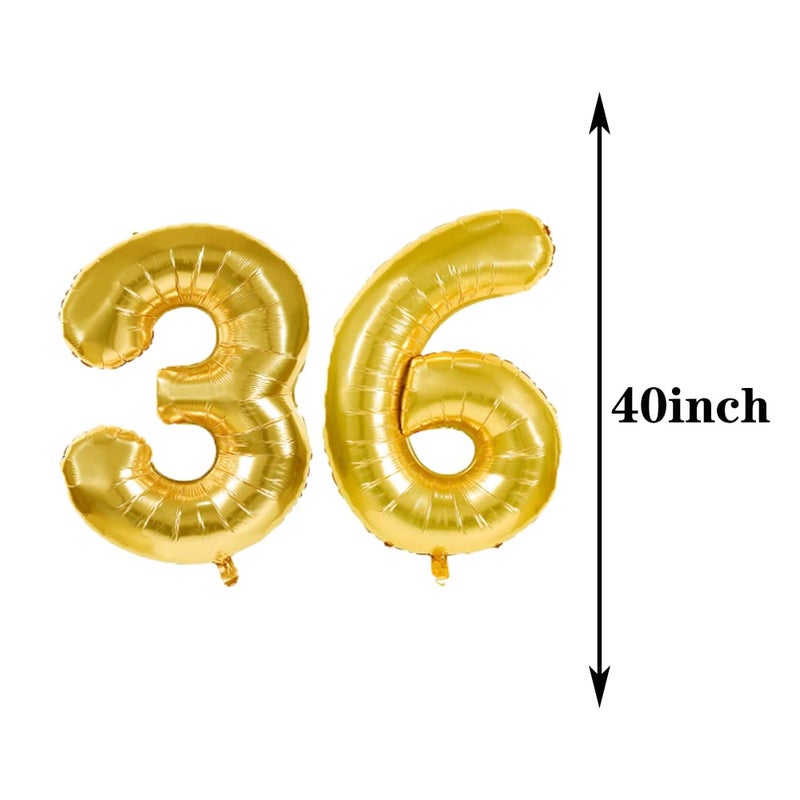 ZSNWGZ Sweet 36th Birthday Decorations Party Supplies,Gold Number 36 Balloons,36th Foil Mylar Balloons Latex Balloon Decoration,Great 36th Birthday for Girls,Women,Men,Photo Props - Image 2